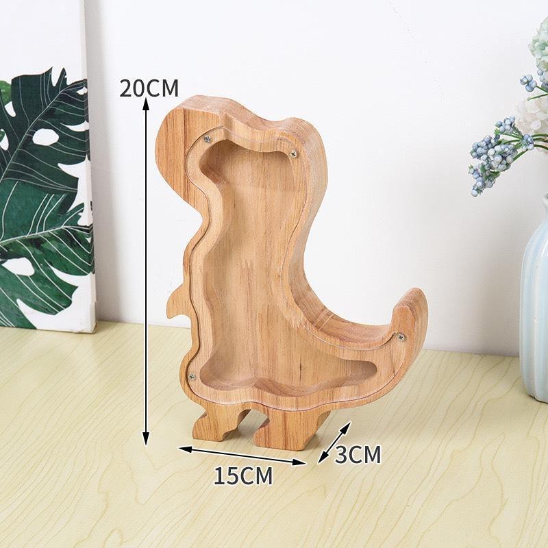 Wooden Animal Piggy Bank Transparent Cat Elephant Dinosaur Wood Carving Piggy Bank Children Piggy Bank Storage Jar Desktop Decor