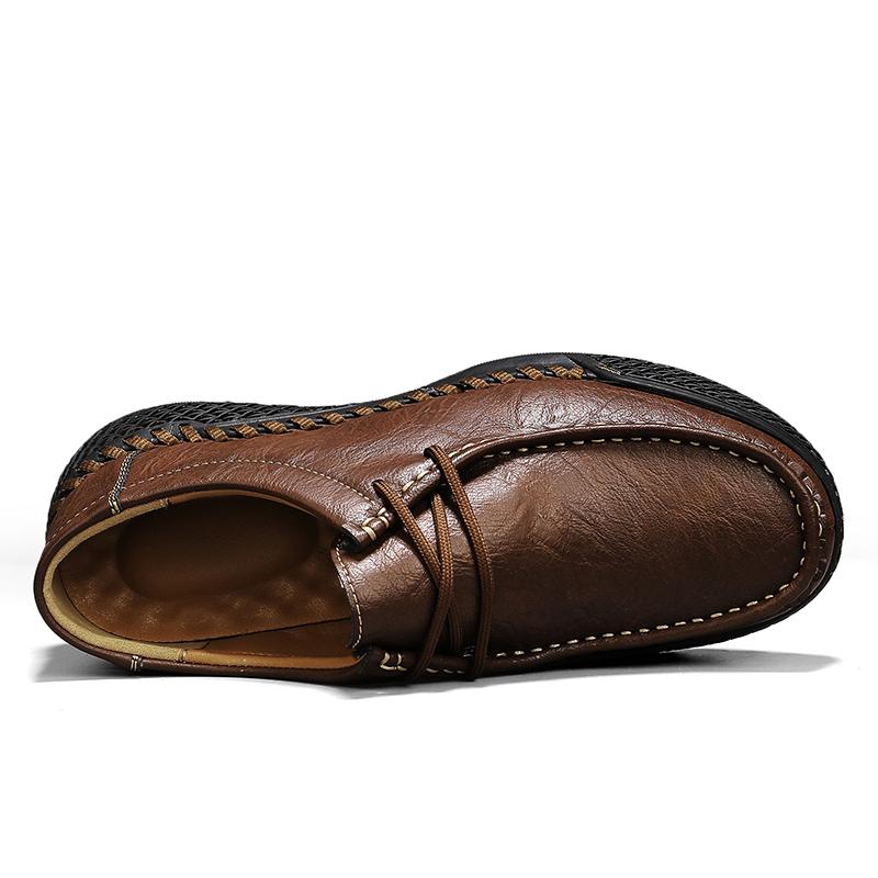 Handmade Men's Casual Leather Shoes Comfortable Lace-up Business Shoes for Men Outdoor Walking Shoes Retro Dress Male Loafers