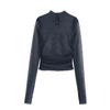 2025 Spring Women's High Neck Pleated Mesh Pullover with Hollow-Out Sleeves