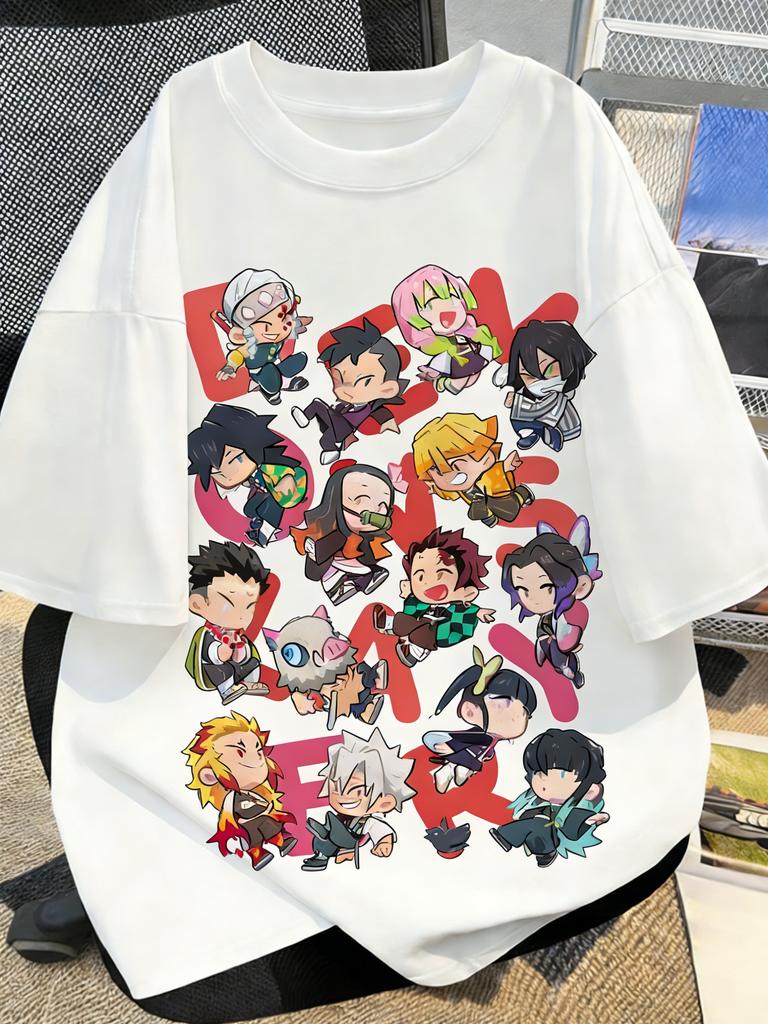 Plus Size Demon Slayer Anime Print Unisex and Women Tshirt Casual Parentchild Top Fashionable Summer Street Cotton Harajuku Y2K