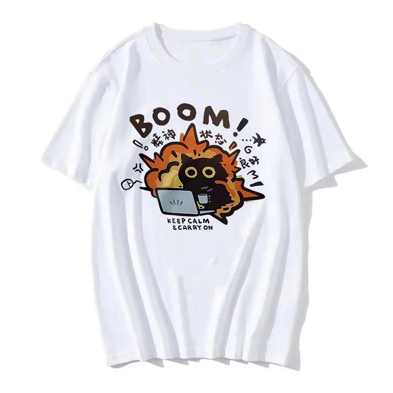 90s Women T Shirt Korean Version Cartoon Cat Group Printed T-Shirt Casual Short Sleeve Couples T-Shirt Funny Cat Streetwear