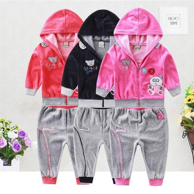 Kinder Mädchen Jungen Säuglingskleidung Velours Winter Frühling Langarm Hosen Set mit Hut Reißverschluss Kinderbekleidung Aapparel
