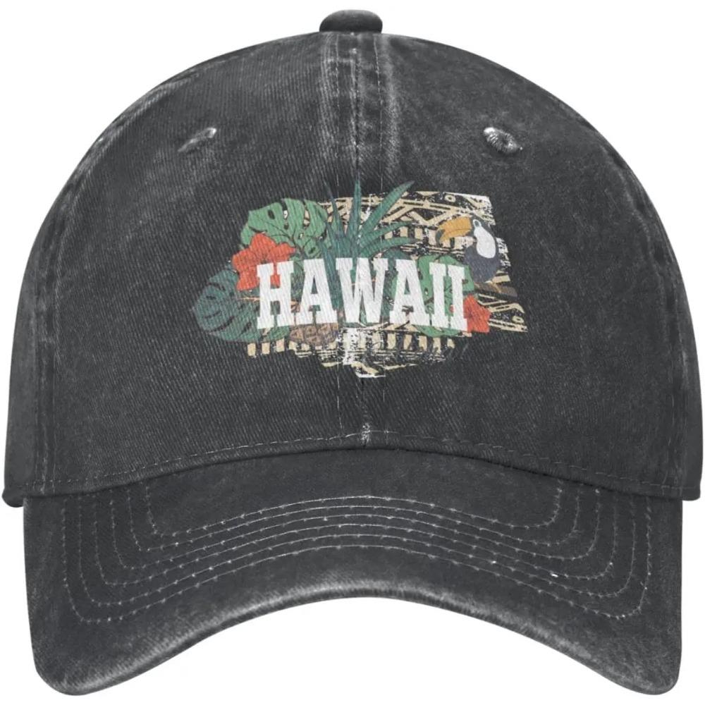 Funny Hawaii Vintage Distressed Adjustable Washed Denim Mens Dad Trucker Hat Baseball Ball Cap for Men