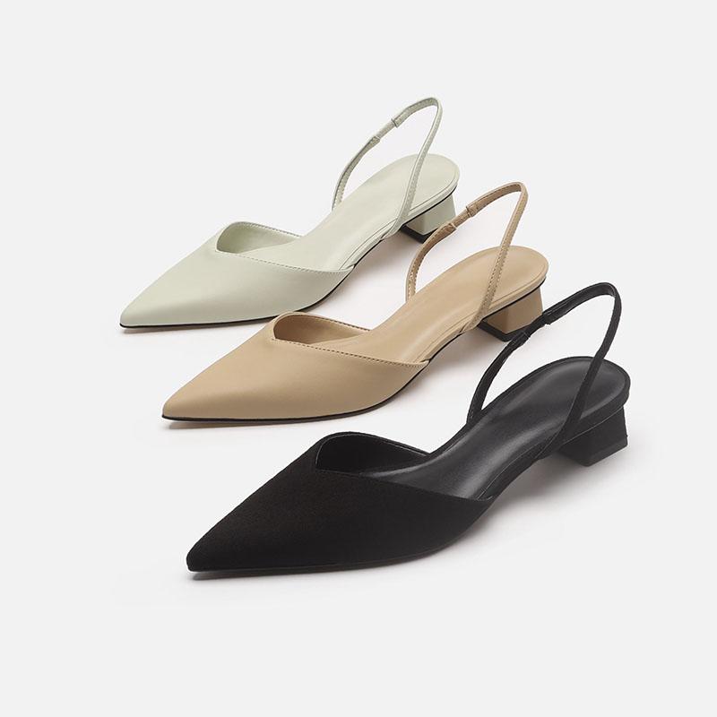 Fashion Summer Luxury New Pointed Head Back Trip Mid-heel Sandals Designer Women Baotou Fashion Shoes Thick Heel Slingback