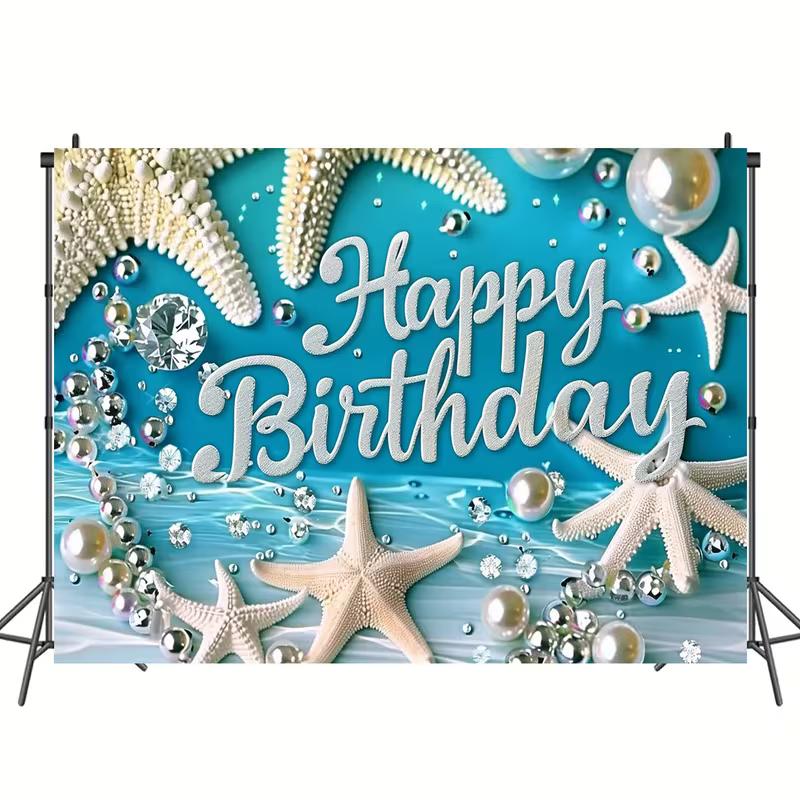 2D Tropical Ocean Starfish Birthday Backdrop Underwater Beach Party Banner