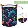 Bardic Large Laundry Basket Gaming Theme Laundry Hamper with Leather Handle, Game Controller Collapsible Organizer Basket Freestanding Tall Clothes
