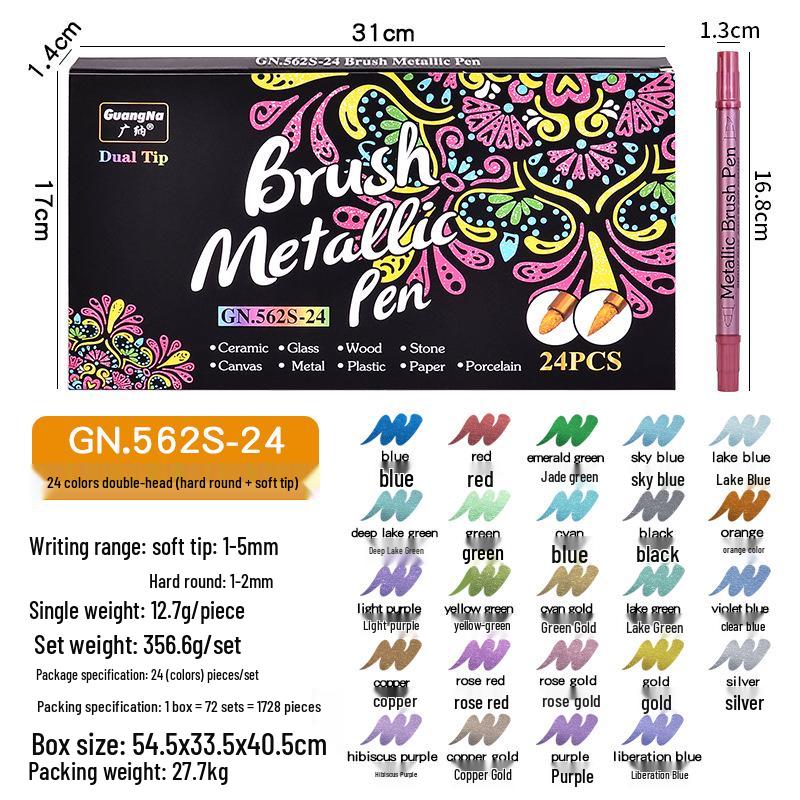 Guangna 562 Double-Ended Metallic Highlighter Set: Gold & Silver Paint Craft Markers