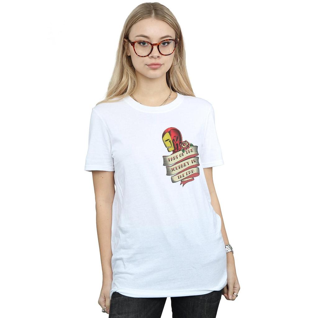 Marvel Womens/Ladies Iron Man Tattoo Journey Breast Print Cotton Boyfriend T-Shirt