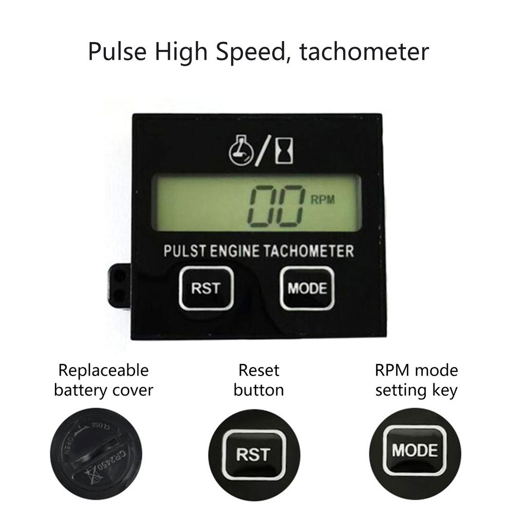 Inductive Hour Meter Waterproof Tachometer Digital Speedometer Replaceable Battery Tachometer for Mower Tractor Chainsaw