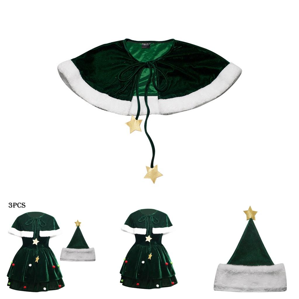 Luxury Xmas Velvet Women Christmas Tree Outfit Dress Cloak Hat Party Props Plus Size