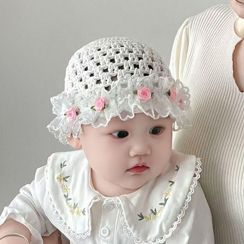 Einfarbige Trendige Baby Mütze Handgefertigter Spitzen Turban Baby Mütze Mädchen Strickmütze Neugeborenen Mütze