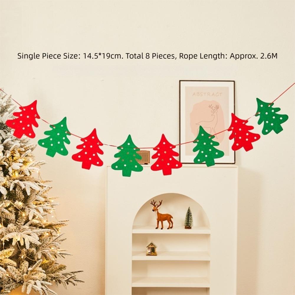 Felt Christmas Banner Elk Design Santa Design Xmas Pull Flag Hanging Ornament Red Green Felt Christmas Banner Wall Decor