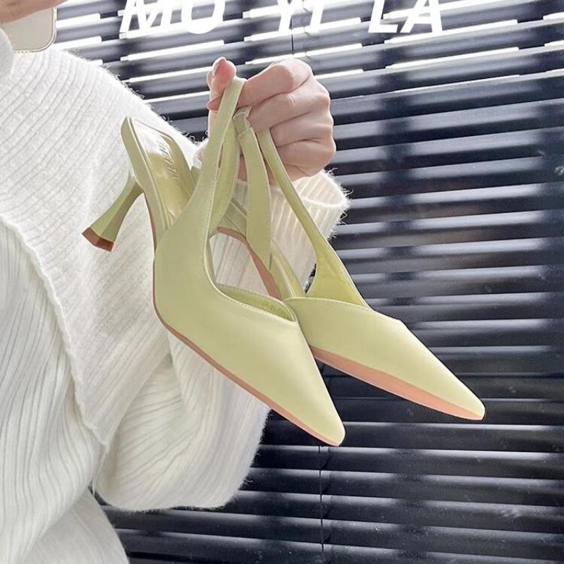 Women's Sandals Fashionable Pointed Toe Shallow Mouth Slip-on Dress Mule Shoes Stiletto Heel Slingback Sandals White Heels