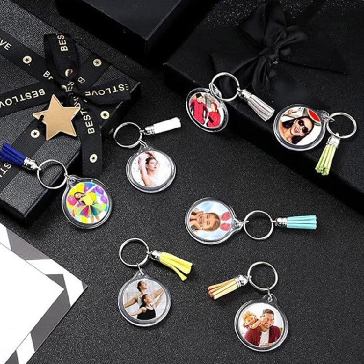 50pcs Fringe Key Rings Blank Photo Frame Keychain Phone Hangings Decoration