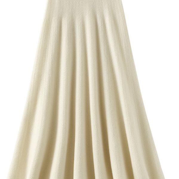Women's High-Waist Mid-Length Wool Pleated A-Line Skirt for Autumn/Winter