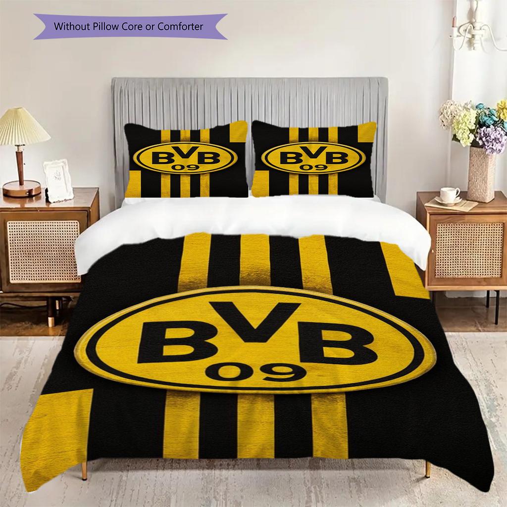 Biancheria da letto vibrante con emblema del Dortmund (1 * copripiumino + 2 * federa, senza nucleo) Set biancheria da letto 2D Piatto Regalo di Natale Compleanno Morbido e Confortevole