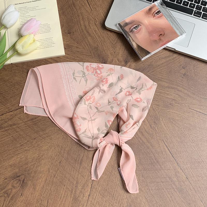 Georgette silk scarf neck small square scarf neck protection scarf fresh floral headscarf summer women's pastoral headband hair accessories
