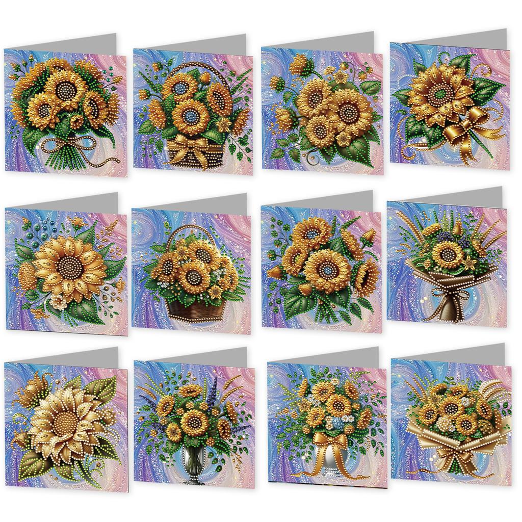 12 Packs DIY Diamond Art Painting Greeting Card Kit Diamond Art Greeting Cards for Beginner Adult Birthday Holiday Blessing