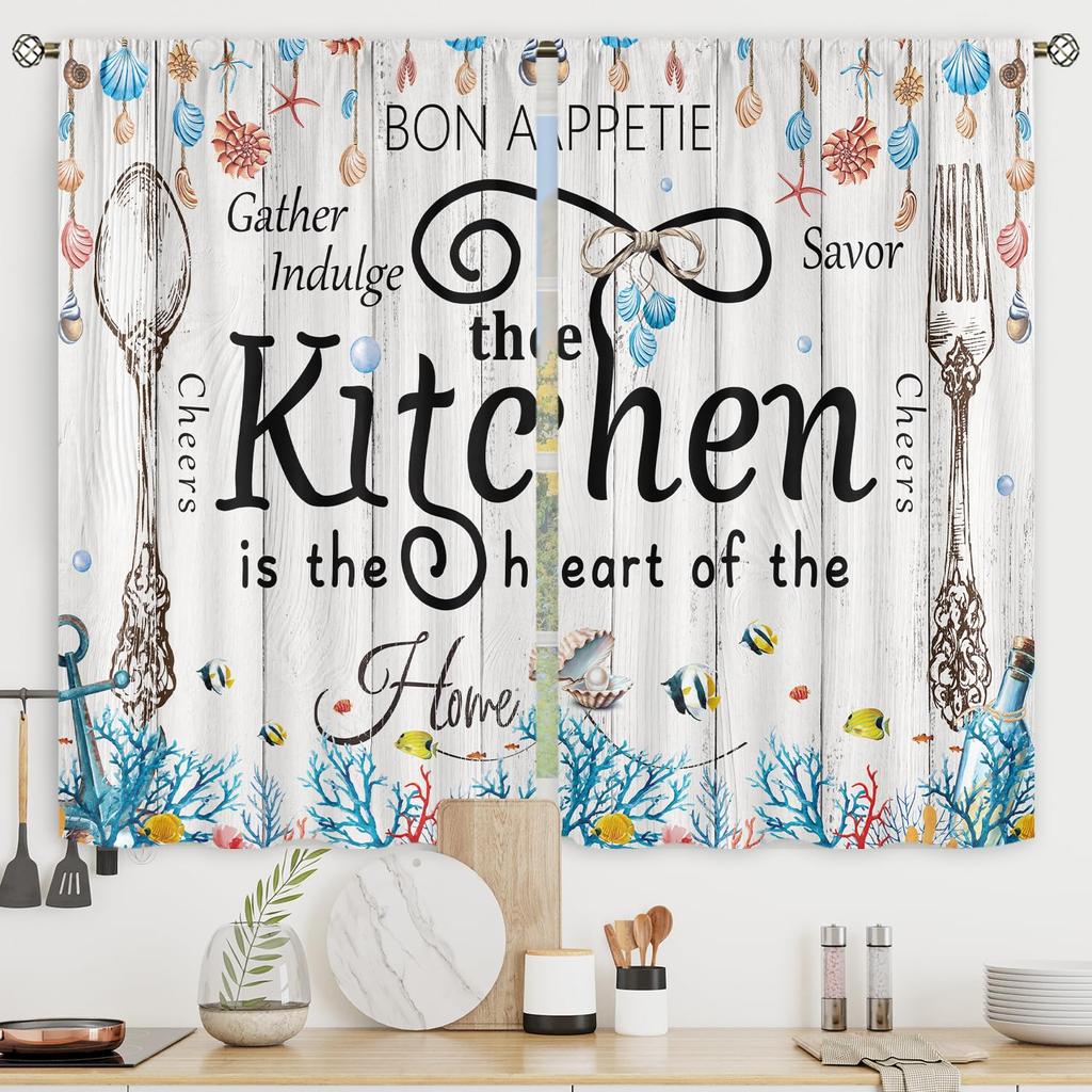 Farmhouse Fall Autumn Kitchen Curtains Rustic Flower Print Bedroom Living Room Treatment Window Drapes Curtain With Blackout Polyester Perfect For