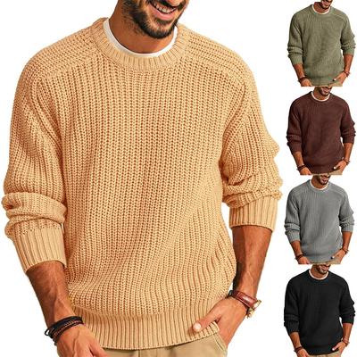 Men's New Fashion Solid Color Long Sleeve Sweater Crew Neck Knitted Sweater Loose Retro Pullover Knitted Sweater Jumper