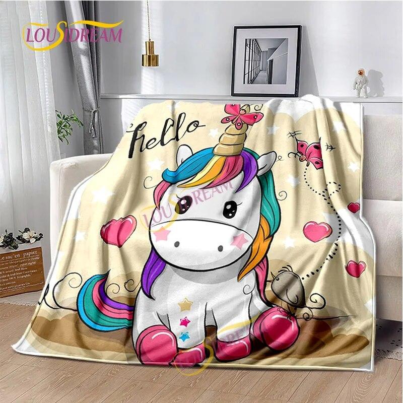 Einhorn-Cartoon, waschbare Decke, Nickerchendecke für Kinder, vier Jahreszeiten, Sofa, Bett, warme Decke, anpassbar, personalisiertes Geschenk.