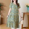 Elegant Women's Summer Sundresses Loose Korean Style Clothes Women New Vintage Print Midi Dress
