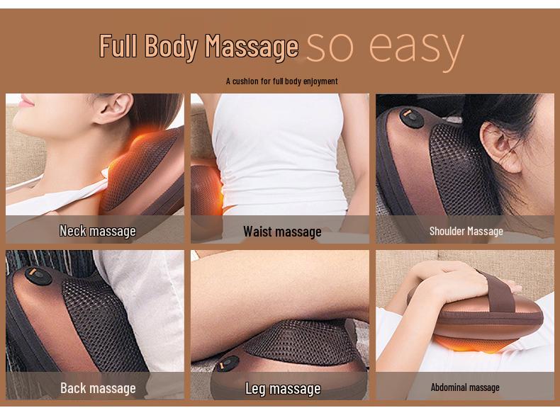 Dual-Use Neck & Back Massager Pillow with Heat Therapy for Home & Car Use