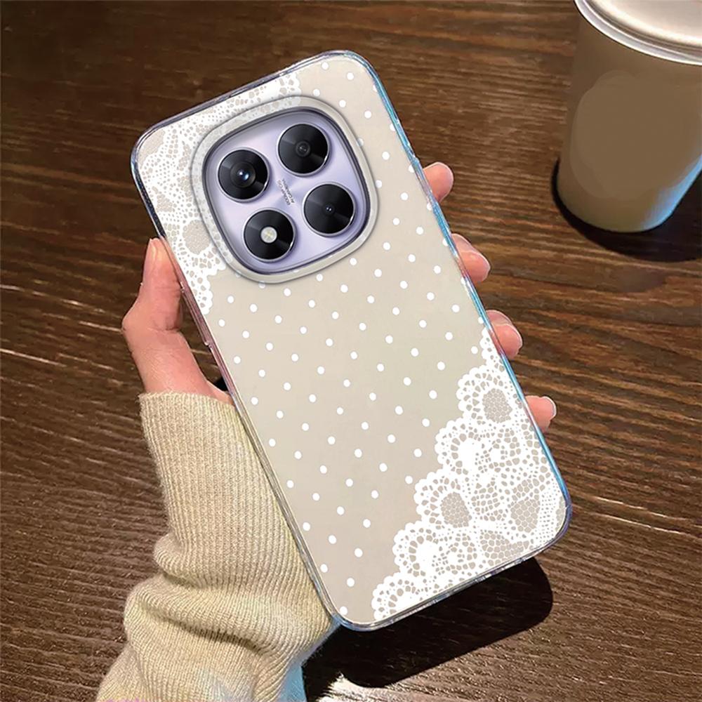 Romantic Lace Pattern Phone Case For Xiaomi Redmi Note 14 Pro 14C 6.88" Transparent Clear Shockproof Flower oil Painting Cover