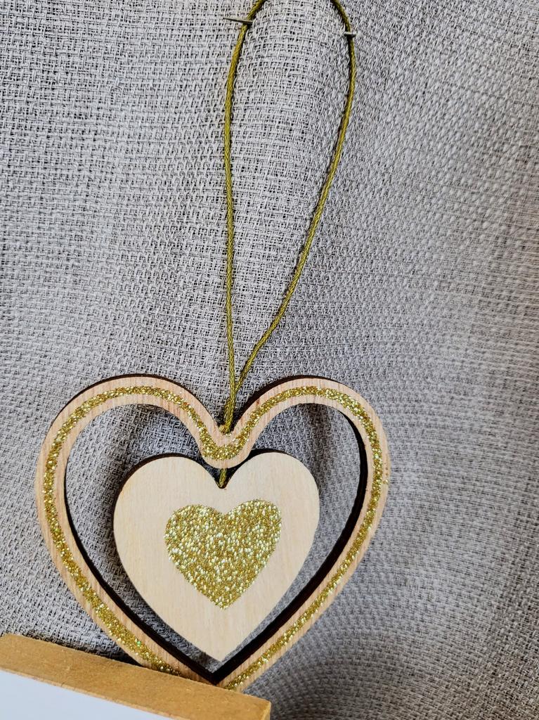 Wooden Hanging Heart Pendant 8cm