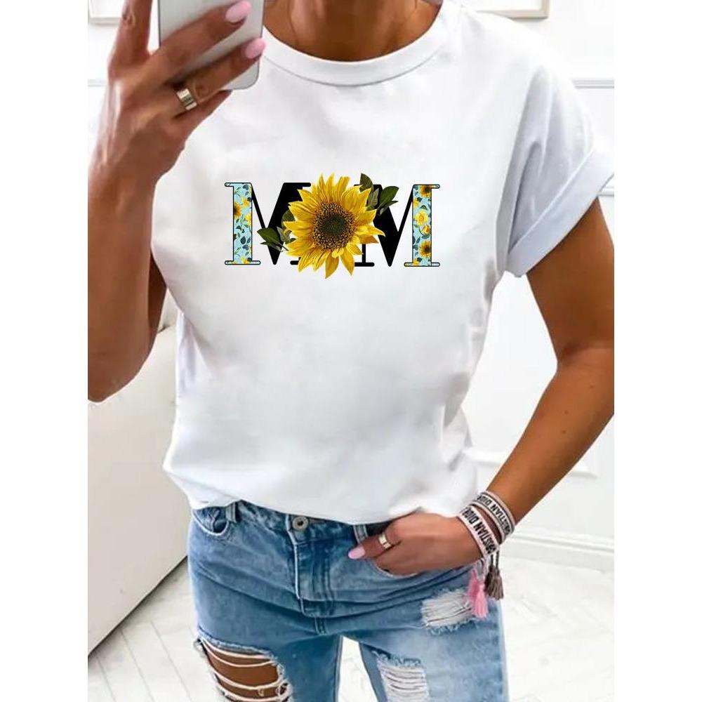 Women Flower Mom Mama 90s Trend Fashion Clothes Print T Shirt Clothing Summer Basic Top Short Sleeve Tee Graphic T-shirts