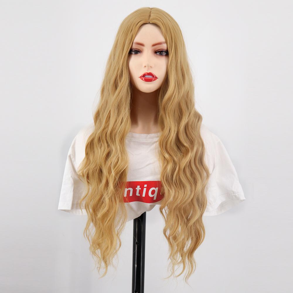 MISS WIG Blonde Brown Long Water Wave Synthetic Fiber Wig Without Bangs Ombre Color Natural Long Wavy Wig for Women