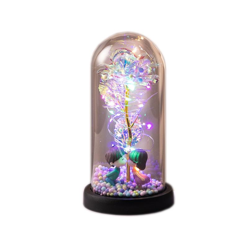 Everlasting Gold Foil Rose Glass Dome LED Light Valentine's Day Gift Ornament