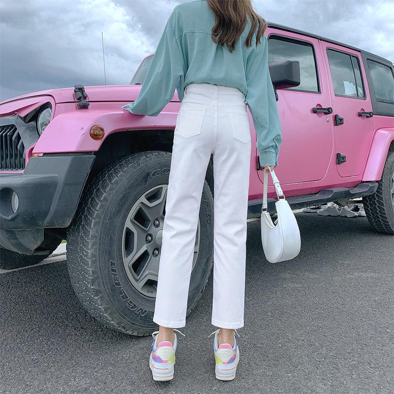 Weiße Zigarettenhose mit hohem Bund für Damen: Frühling 2025 Schlanke Koreanischer Stil Verkürzte Jeans