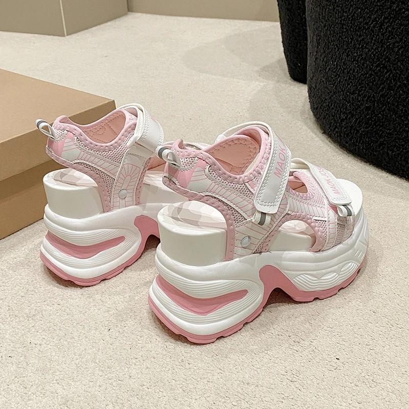 Fashion New High Platform Sandals Woman Summer Mesh Chunky Sneakers Female Wedges Slippers For Women Peep Toe Sandalia Feminina 10.5CM