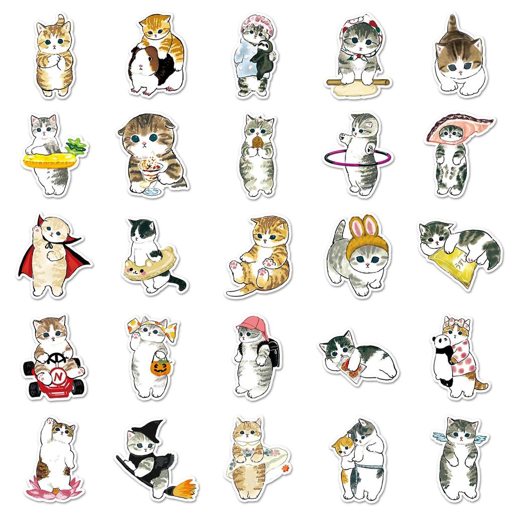 50 Hand-Drawn Cute Cat Cartoon Stickers: Waterproof Decorations for Phone Cases, Laptops, and Journals