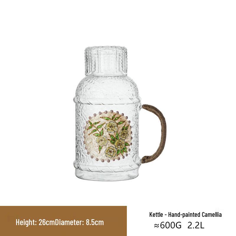 Shangqi Hand-Painted Camellia Glass Cold Water Pitcher