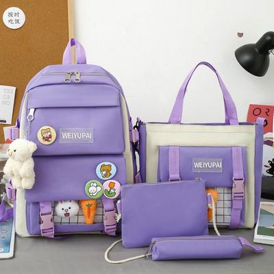 Trendy Nylon Large Capacity Bags Canvas Commute Badge Shoulder Backpack A Set of Four Simple Korean Style School Bag Student