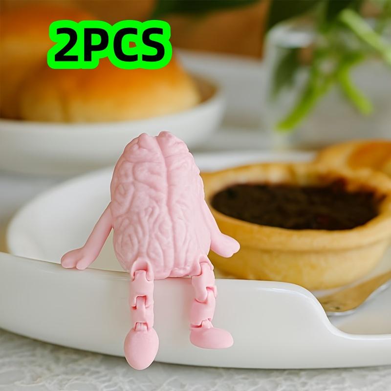 2-Piece Set of Cartoon Brain-Shaped Ornaments, Brain Power Partners, 3D Printed, Cute with Movable Joints, Unique Cartoon Brain Ornaments, Small