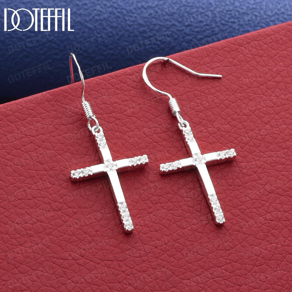 925 Sterling Silver Cross Pierced Earrings Fashion Jewelry 4.00*1.70cm