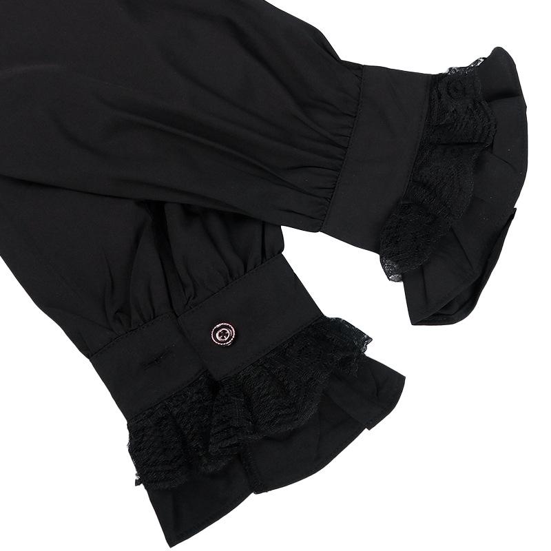 Gothic Ruffled Stand Collar Men's Long Sleeve Tie Shirt with Pleated Cuffs