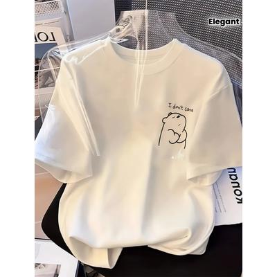 Europese matenDamesblouse, Elegante T-shirt met Korte Mouwen, Cartoon Beer Print, Lente/Zomer Top, Kerst