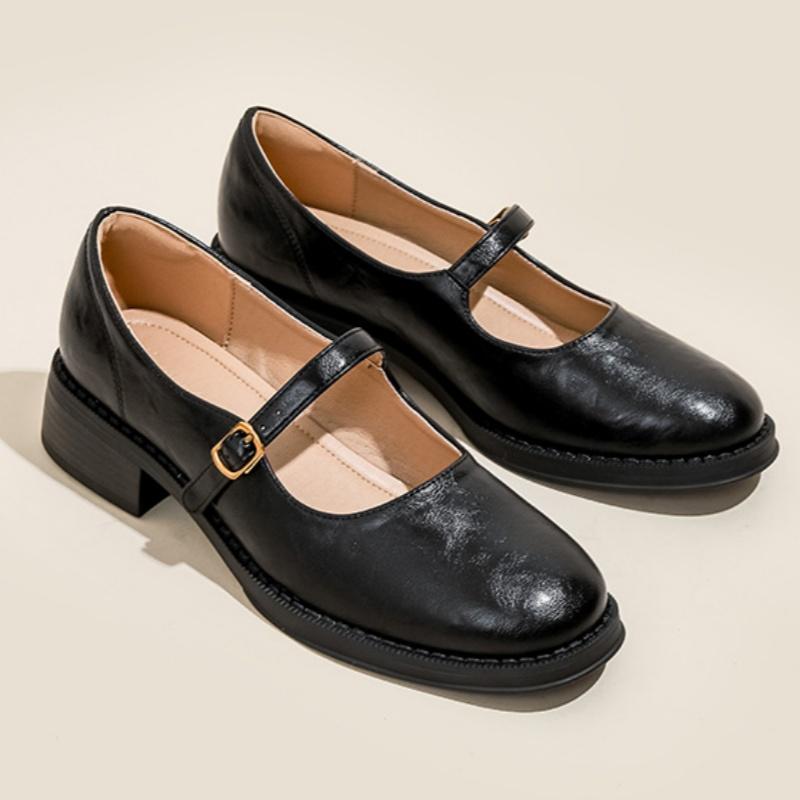 Fashion Mary Janes Women's Shoes Round Toe Flats Spring and Autumn New Fashion Buckle Strap Shallow Mouth Low Heels Loafers Women Flats