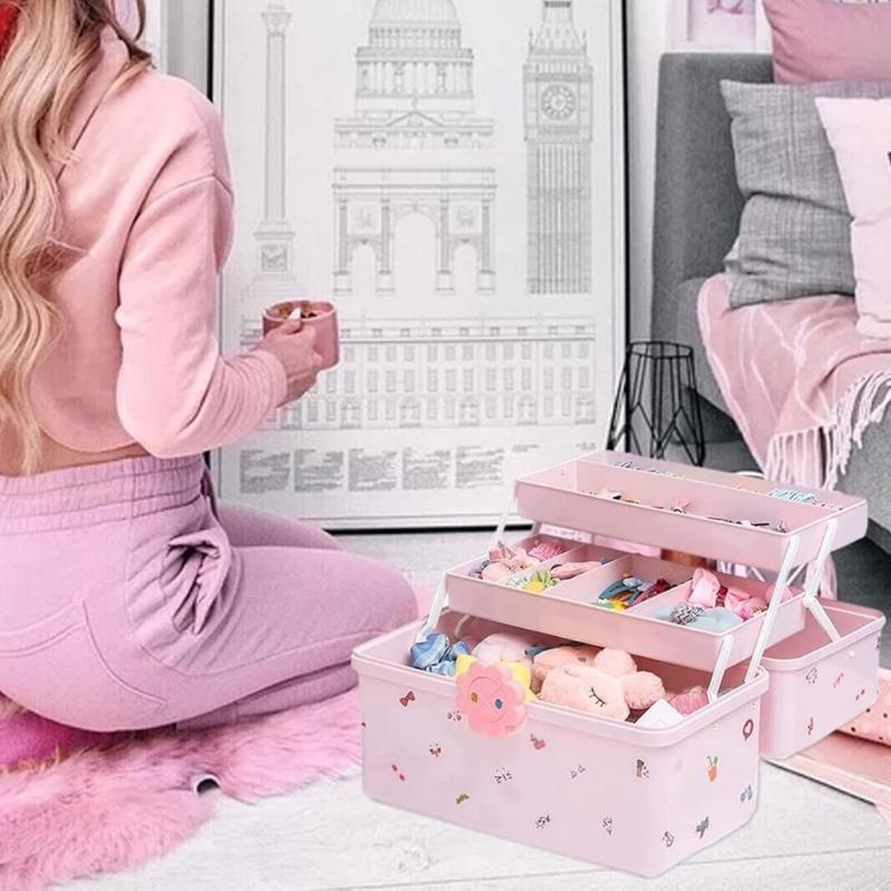 Girl's Hair Clip and Scrunchie Organizers Multitiers Baby Jewelry Storage Box with Lock Home Accessory for Organization