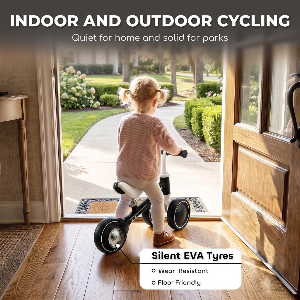 Balance Bike for Kids 1-2 Years, Toddler Bike with Adjustable Seat and Lighting Rear Wheels for Boys and Girls, Black