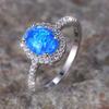 Classic Four Claw Oval Stone Ring Blue Fire Opal Engagement Band Trendy  Color Wedding Rings For Women Bridal Jewelry Gift