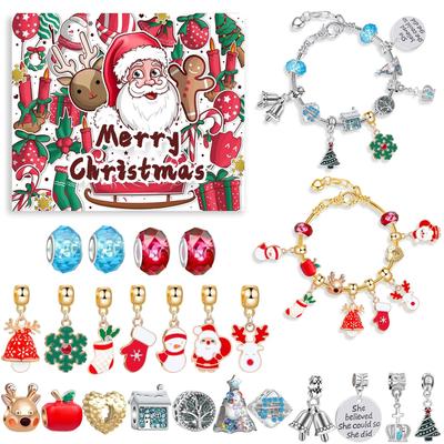 Boîte Surprise Aveugle Set 24 Calendrier Compte à Rebours Avent Noël Breloques Bracelet Set DIY Ornements Créatifs Cadeaux Noël Enfant