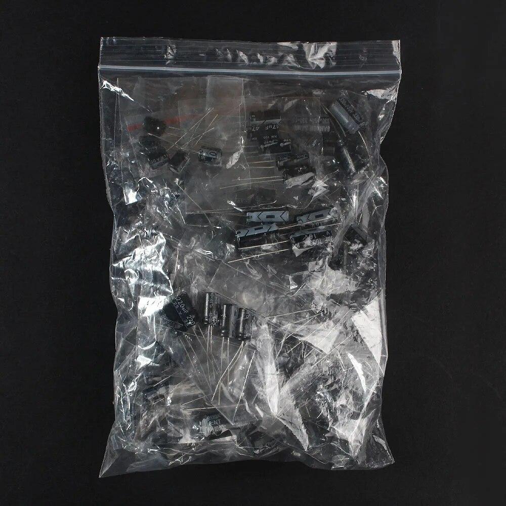 125 STK 25 verdier Elektrolytisk kondensator assortert sett 16V 25V 50V 1uF-2200uF DIY elektroniske komponentsett 10uf 47uf 100uf 220uf