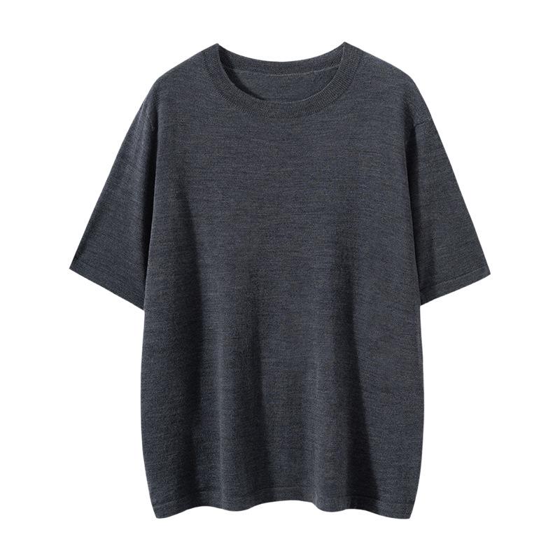 Women's 100% Wool Short Sleeve Round Neck Sweater - Casual, Versatile Solid Color Autumn Pullover
