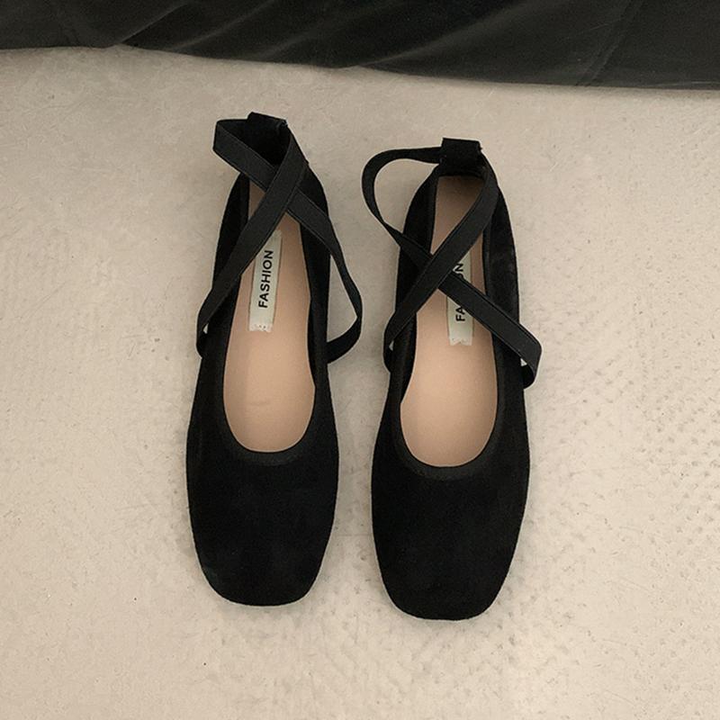 Fashion Spring Women Flats Shallow Mouth Square Toe Shoes Woman Casual Solid Color Soft Bottom Mary Jane Shoes Cross Strap Ballet Flat