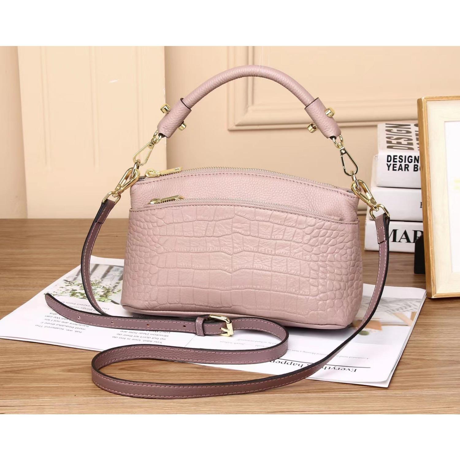 

Новая повседневная женская сумка из коровьей кожи, сумка-мессенджер среднего размера на одно плечо, женская сумочка с несколькими отделениями и 2 плечевыми ремнями. розовый